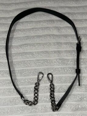 Michael Kors Black Leather and Silver Chain Crossbody Strap